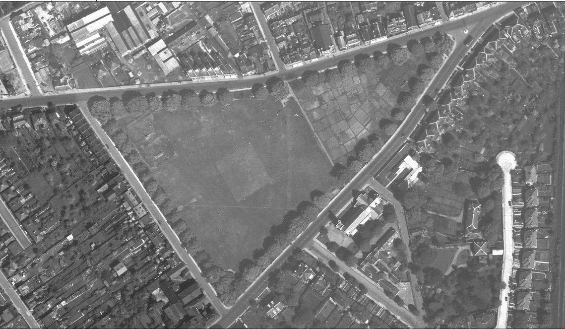 Aerial Photo Twickenham Green 1946 showing air raid shelters 